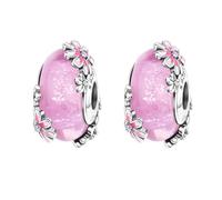 Annmors 925 Sterling Silber Spacer Charms Anhänger für Europäische Armbänder Halskette 2Pcs Flower Murano Glass Spacers mit 5A Zirkonia,Weihnachten,Muttertag,Geschenk anhänger für Frauen