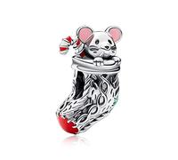 Annmors 925 Sterling Silver Festival Charm Anhänger Mouse & Stocking Charm für Europäische Xmas Armbänder und Halsketten Anniversary Christmas Gifts for Family/Lover/Friends/