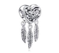 Annmors Aushöhlen Herz Traumfänger Halsketten Charms Feder Anhänger 925 Sterling Silber Sparkling Bead with Cubic Zirconioa für Chamilia und europäische Armbänder und Halskette