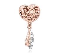 Annmors Aushöhlen Herz Traumfänger Halsketten Charms Feder Anhänger 925 Sterling Silber Sparkling Rosegold Bead für europäische Armbänder und Halskette