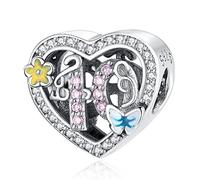 Annmors Charm 925 Sterling Silber Bead Charms 40 Years Love Birthday with Cubic Zirconia für Europäische Armbänder und Halskette,Schmuck Geschenk für Damen Herren