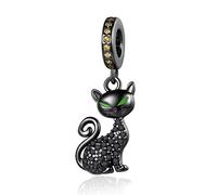 Annmors Charm 925 Sterling Silber Bead Charms Black Cat with Cubic Zirconia für Europäische Armbänder und Halskette,Schmuck Geschenk für Damen Herren