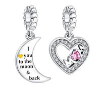 Annmors Charm 925 Sterling Silber Bead Charms I love you to the moon & Back with Cubic Zirconia für Europäische Armbänder und Halskette,Schmuck Geschenk für Damen Herren