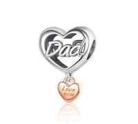 Annmors Charm Anhänger Love You Dad Herz 925 Sterling Silver Pendant Dangle Beads für Europäische Armbänder und Halsketten Valentine's Day Mother's Day Gifts für