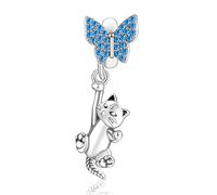Annmors Charm Butterfly & Cat Dangle Charm Anhänger 925 Sterling Silber Pendant Bead with 5A Cubic Zirconioa für Chamilia und europäische Armbänder und Halskette