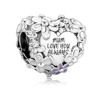 Annmors Charm Mom Daisy Heart Charm Anhänger 925 Sterling Silber Pendant Bead with Cubic Zirconioa für Chamilia und europäische Armbänder und Halskette