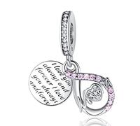Annmors Charm Mom Infinity Pave Double Dangle Charm Anhänger 925 Sterling Silber Pendant Bead with Cubic Zirconioa für Chamilia und europäische Armbänder und Halskette
