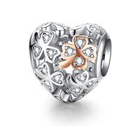 Annmors Charm Rosegold Four leafs Clover Anhänger S925 Sterling Silber Sparkling Bracelet Bead with Cubic Zirconia für Europäische Armbänder und Halskette,Schmuck Geschenk für Damen Herren