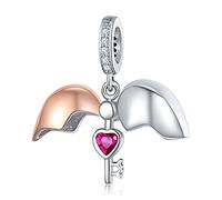 Annmors Charm Rosegold Heart Key Anhänger 925 Sterling Silber Pendant Bead with Cubic Zirconioa für Chamilia Europäische Armbänder Halskette,Mother's Day Christmas Schmuck Geschenk für Damen Herren