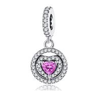 Annmors Charm Sparkling Double Halo Heart Dangle Charm Anhänger 925 Sterling Silber Pendant Bead with Cubic Zirconioa für Chamilia und europäische Armbänder und Halskette