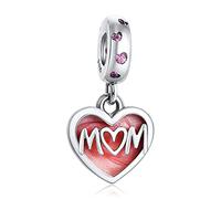 Annmors Charme MOM Love Heart Charms-Anhänger 925 Sterling Silber Charm Bead Pendant für Europäische Armbänder und Halsketten