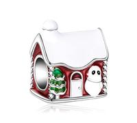 Annmors Christmas House Anhänger Charm S925 Sterling Silber Sparkling Bracelet Bead with Cubic Zirconia für Europäische Armbänder und Halskette,Schmuck Geschenk für Damen Herren