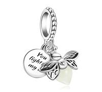 Annmors Firefly Charm Glow in the Dark Glühwürmchen 925 Sterling Silver Pendant for Bracelet Necklace,Birthday Mother's day Jewelry Gifts for Women Girl