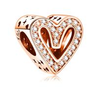 Annmors Funkelndes Freihand Herz 14K Roségold Plattiert Charms für Armband 925 Sterling Silber Anhänger mit Kubischem Zirkon