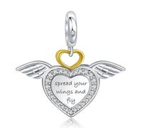 Annmors Herz und Engelsflügel Charm-Anhänger S925 Sterling Silber Damen Armbänder Halskette Pendant
