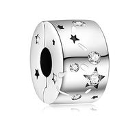 Annmors Jewelry Charme Sparkling Star Clip Anhänger S925 Sterling Silber Bracelet Bead with Cubic Zirconioa für Europäische Armbänder Halskette,Schmuck Geschenk für Damen Herren