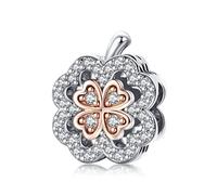 Annmors Jewelry Four Leaf Clover Apple Charms Feder Anhänger 925 Sterling Silber Sparkling Bead with Cubic Zirconioa für Chamilia und europäische Armbänder und Halskette
