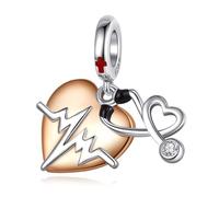 Annmors Krankenschwester Rosegold Herz Charms Anhänger with Stethoskop, für Pandora Armband und Halskette, für Tag der Pflegekräfte Abschluss Muttertag, Damen, Geschenke