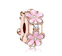 Annmors Rosa Gänseblümchen Clip Charms für Armband 925 Sterling Silber Blume Stopper mit Kubischem Zirkon