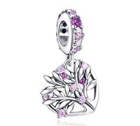 Annmors Rosafarbener Familienstammbaum Charms für Armband 925 Sterling Silber Anhänger mit Kubischem Zirkon