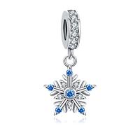 Annmors Schneeflocke Charm-Anhänger Sterling Silber mit Zirkonia Steinchen für europäische Charm-Armbänder und Halsketten