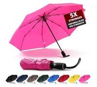 Anntrue Winddichter Reise-Regenschirm, automatisches Öffnen, Schließen, leicht, kompakt, tragbar, faltbar, perfekt für Auto, Geldbörse, Herren und Damen (Rosa)