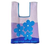 Anopo Damen Geknotete Gewebte Tasche Klein Gehäkelt Handtaschen Niedlich Ästhetisch Blume Portemonnaie Handgelenk Tasche Gestrickt Mode Tragetasche Violett