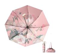 Anopo Faltbarer Regenschirm für Damen mit Organizer Tasche | Handlicher Regenschirm für unterwegs, Kompakt, Vintage Blumenmuster, für Sonne und Regen, UV-Schutz, Windfest