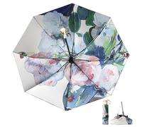 Anopo Kleiner Regenschirm für Regen und Sonne Taschenschirm Sturmfest für Damen mit 8 Rippen Blume Faltbarer Regenschirm UV Schutz mit Organizer Tasche Weiße Rose