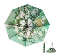 Anopo Kleiner Regenschirm für Regen und Sonne Taschenschirm Sturmfest für Damen mit 8 Rippen Blume Faltbarer Regenschirm UV Schutz mit Organizer Tasche Grüne Rosen