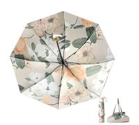 Anopo Kleiner Regenschirm für Regen und Sonne Taschenschirm Sturmfest für Damen mit 8 Rippen Blume Faltbarer Regenschirm UV Schutz mit Organizer Tasche Freesie