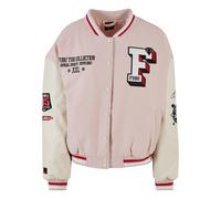 Anorak FUBU "Fubu Damen FW231-017-2 FUBU College Varsity Jacket", Damen, Gr. XS, light pink, sanftes weiß, rot, 70% Polyester, 30% Wolle, mehrfarbig, normal, amerikanischer Ausschnitt, Jacken Anorak (