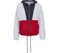Anorak URBAN CLASSICS "Urban Classics Damen Ladies 3-Tone Oversize Windbreaker", Damen, Gr. S, bunt (navy, weiß, firerot), 100% Polyester, mehrfarbig, loose fit, ohne Ausschnitt, Jacken (84857723-S) n