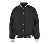 Anorak URBAN CLASSICS "Urban Classics Damen Ladies Oversized Recycled College Jacket", Damen, Gr. S, schwarz, 100% Polyester, mehrfarbig, oversize, amerikanischer Ausschnitt, Jacken (93357057-S) schwa