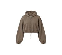 Anorak URBAN CLASSICS "Urban Classics Ladies Fluffy Cropped Zip Hoodie", Damen, Gr. S, braun (deeptaupe), 100% Baumwolle, mehrfarbig, normal, ohne Ausschnitt, Jacken (34808566-S) deeptaupe