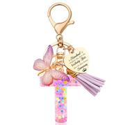 Anruzon Schlüsselanhänger Mädchen - Buchstabe Schlüssel - Anhänger Schmetterling Schlüsselanhänger - Weihnachten - Einschulung Geschenk - Keychain Geschenk für Kinder, Mädchen, Frauen (T, ROSA)