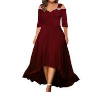 Ansenesna Abendkleid Damen Große Größen V Ausschnitt Kleider Für Mollige Frauen Cold Shoulder Halbarm Abendkleider Elegant Hochzeitsgast Festliche Kleid Vorne Kurz Hinten Lang Partykleid