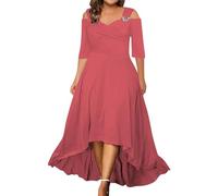 Ansenesna Abendkleid Damen Große Größen V Ausschnitt Kleider Für Mollige Frauen Cold Shoulder Halbarm Abendkleider Elegant Hochzeitsgast Festliche Kleid Vorne Kurz Hinten Lang Partykleid