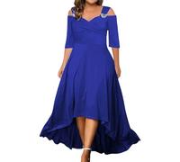 Ansenesna Abendkleid Damen Große Größen V Ausschnitt Kleider Für Mollige Frauen Cold Shoulder Halbarm Abendkleider Elegant Hochzeitsgast Festliche Kleid Vorne Kurz Hinten Lang Partykleid