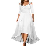 Ansenesna Abendkleid Damen Große Größen V Ausschnitt Kleider Für Mollige Frauen Cold Shoulder Halbarm Abendkleider Elegant Hochzeitsgast Festliche Kleid Vorne Kurz Hinten Lang Partykleid