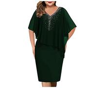 Ansenesna Abendkleid Damen Große Größen V Ausschnitt Kleider Für Mollige Knielang Abendkleider Frauen Elegant Asymmetrisch Silvester Kleid Festliche Hochzeit Partykleid