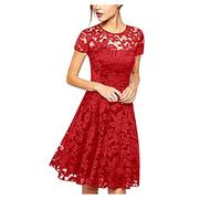 Ansenesna Abendkleid Elegant Für Hochzeit Spitze Kleid Damen Kurz A Linie Vokuhila Festliche Kleider Frauen Kurzarm Partykleid Schick Ballkleid Einfarbig Brautkleid