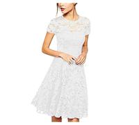 Ansenesna Abendkleid Elegant Für Hochzeit Spitze Kleid Damen Kurz A Linie Vokuhila Festliche Kleider Frauen Kurzarm Partykleid Schick Ballkleid Einfarbig Brautkleid