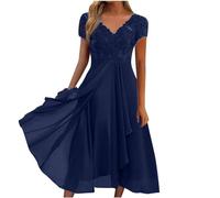 Ansenesna Abendkleider Elegant Für Hochzeit Abendkleid Damen Asymmetrisch Spitze Chiffon Kleider V Ausschnitt Festliche Kleider Frauen Wadenlang Midi Brautjungfernkleid Kurzarm Partykleid