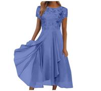 Ansenesna Abendkleider Elegant Für Hochzeit Abendkleid Damen Asymmetrisch Spitze Chiffon Kleider V Ausschnitt Festliche Kleider Frauen Wadenlang Midi Brautjungfernkleid Kurzarm Partykleid