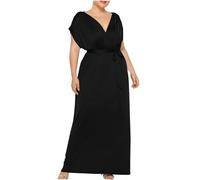 Ansenesna Abendkleider Elegant für Hochzeit Große Größen Lang Kleid Hochzeitsgast Damen Curvy Tailliertes Kleider Sommer Elegant V Ausschnitt Maxikleider Für Mollige Frauen Partykleid mit Gürtel