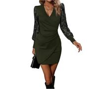 Ansenesna Abendkleider Elegant Für Hochzeit Langarm Silvester Kleid Damen Hochzeitsgast Kurz Curvy Ballkleid mit Ärmeln Festliche Kleider Frauen V Ausschnitt Cocktailkleid Tailliert Partykleid