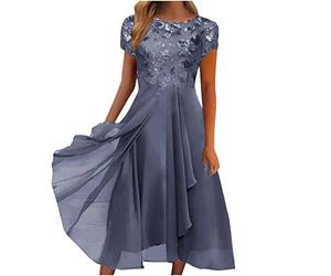 Ansenesna Abendkleider Elegant Für Hochzeit Midi Kleid Hochzeitsgast Damen Sommer mit Ärmeln Abschlusskleid Spitze Chiffon Brautjungfernkleider Frauen Asymmetrisch Festliche Kleider Ballkleider