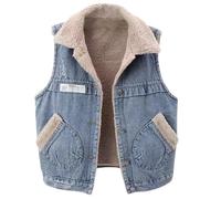 Ansenesna Ärmellose Weste Damen Gefüttert Weste Damen Winter Warm Jeansjacke Frauen Elegant Innenfutter Wintermantel Jeans Mit Knöpfen Weste Ohne Kapuze Damen-Jacken Fellkragen Mantel