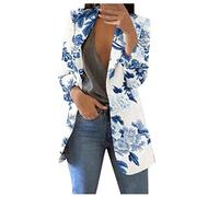 Ansenesna Blazer Damen Lang Elegant Longblazer Tailliert Winter Damenblazer Langarm Wintermantel Frauen Blumen Aufdruck Damenmantel Kuschelig Damen-Blazer